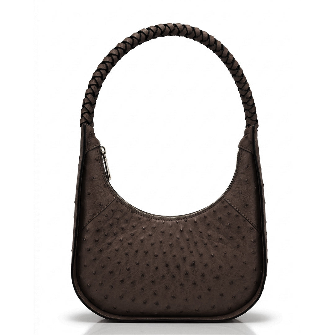Banina - Dark Brown African Ostrich Leather Shoulder Bag