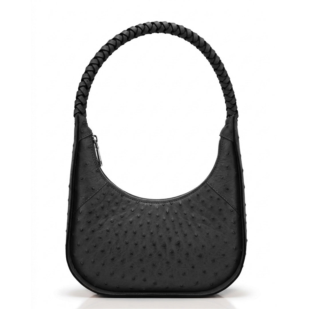 Banina - Black African Ostrich Leather Shoulder Bag
