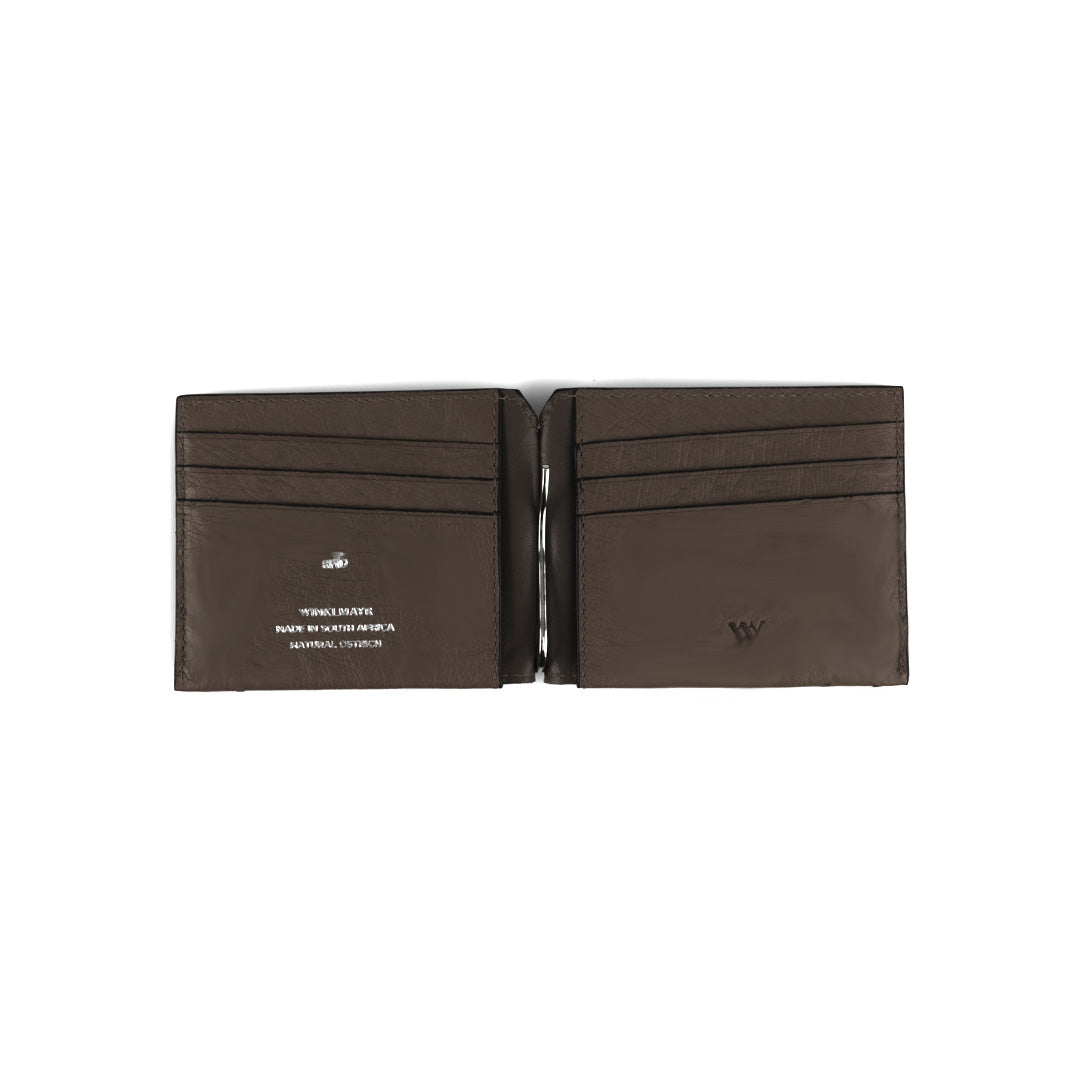 Texas — Dark Brown African Ostrich Leg Leather Wallet with Money Clip