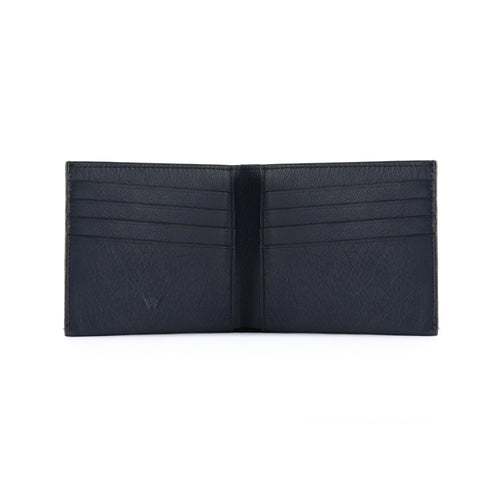Black leather wallet open on a white background