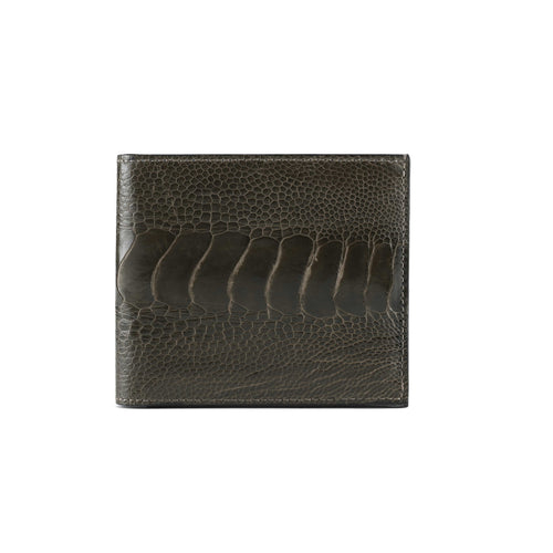 Dark brown leather wallet with embossed design on a white background