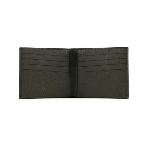 Black leather wallet open on a white background
