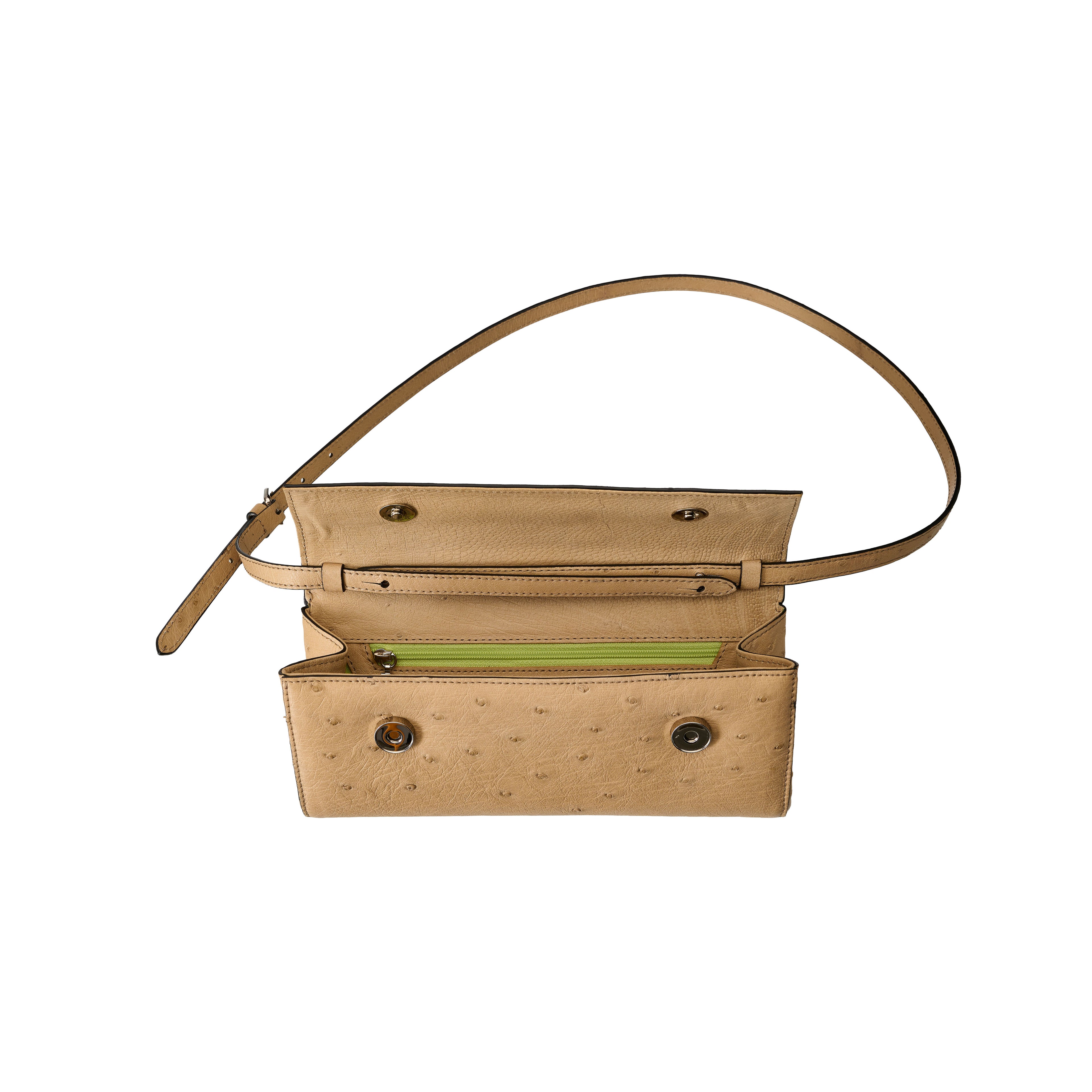 Beige handbag with a strap on a white background