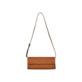 Brown clutch bag with a strap on a white background