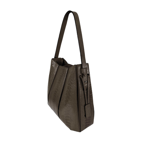 Brown leather handbag on a white background