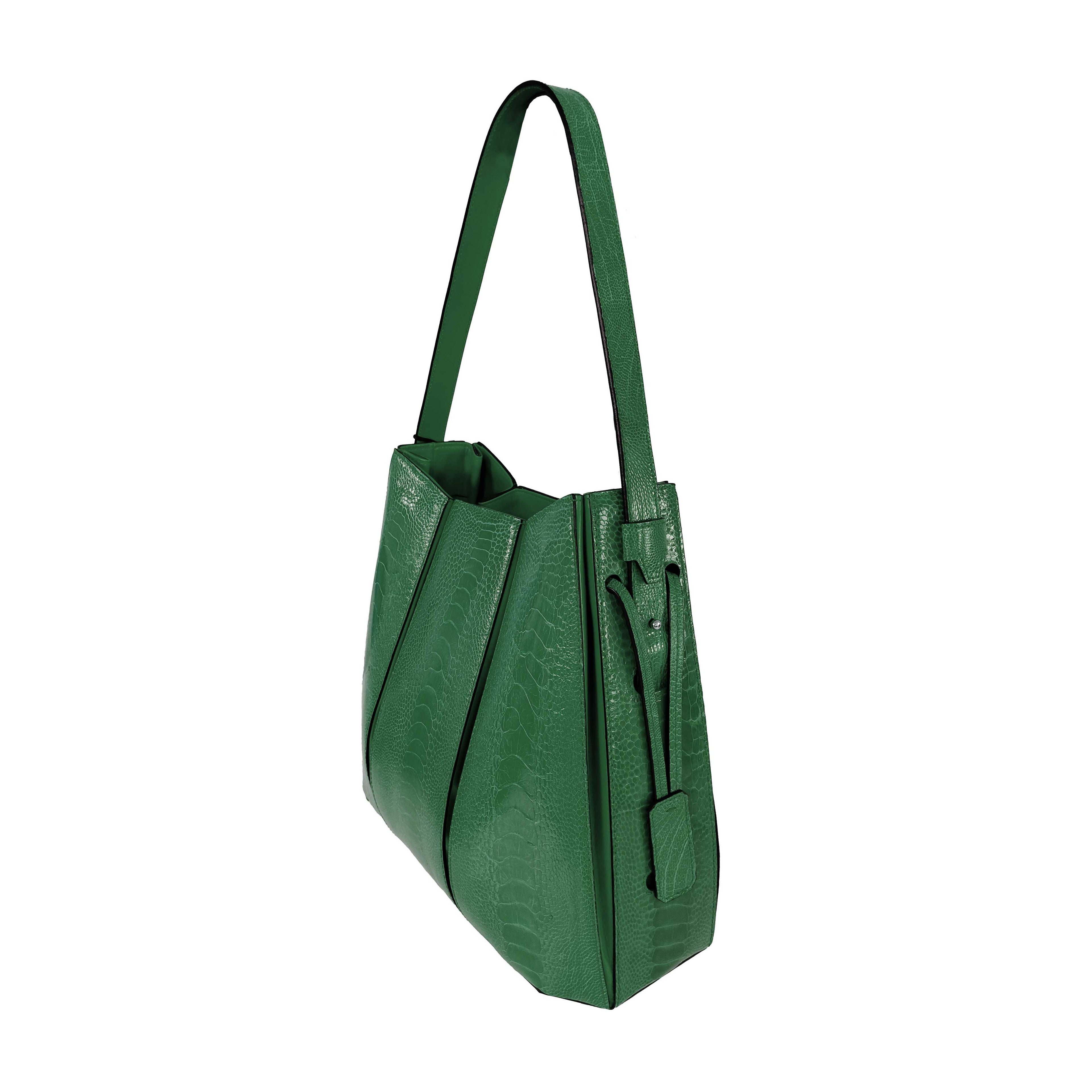 Green handbag on a white background