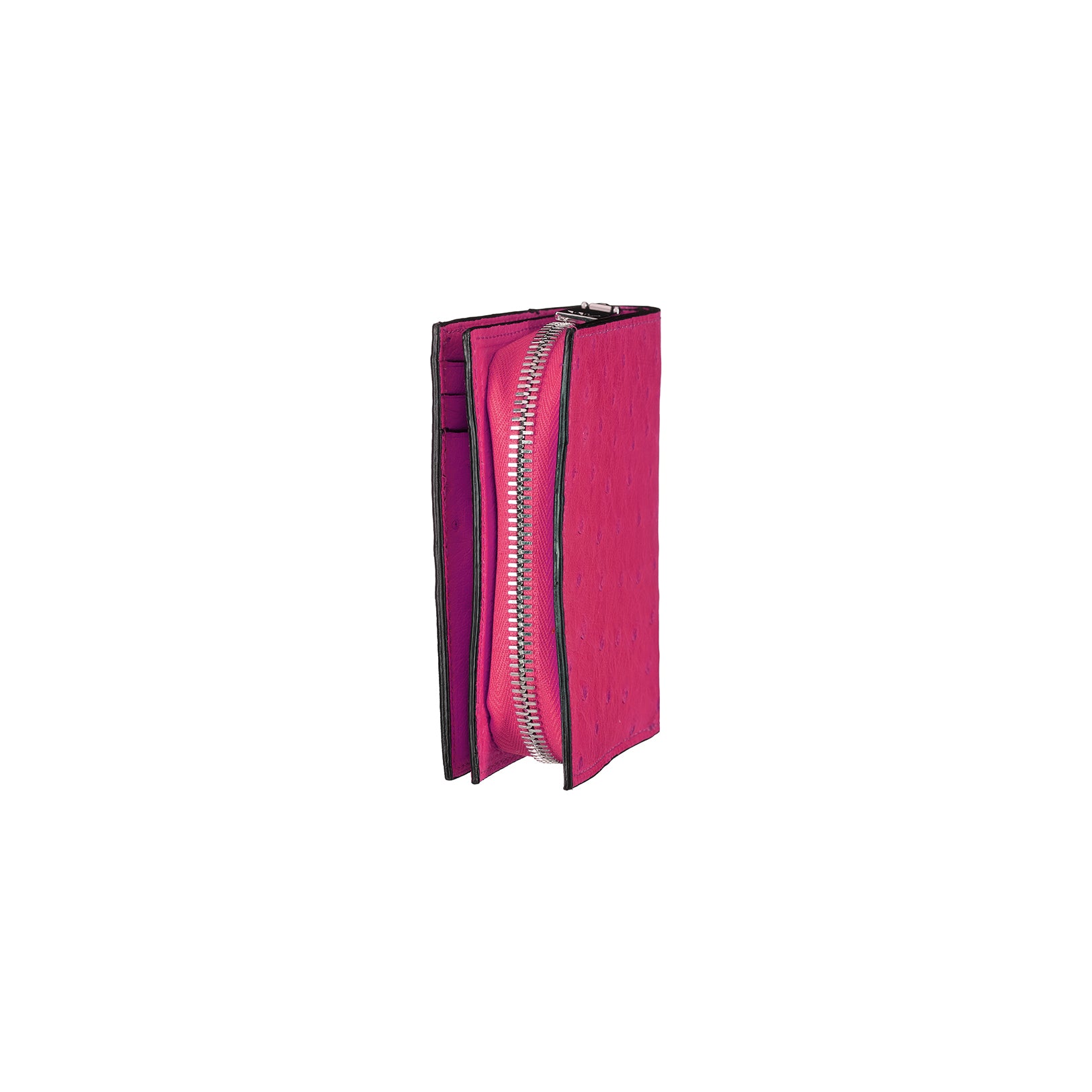 Pink wallet with a zipper on a white background