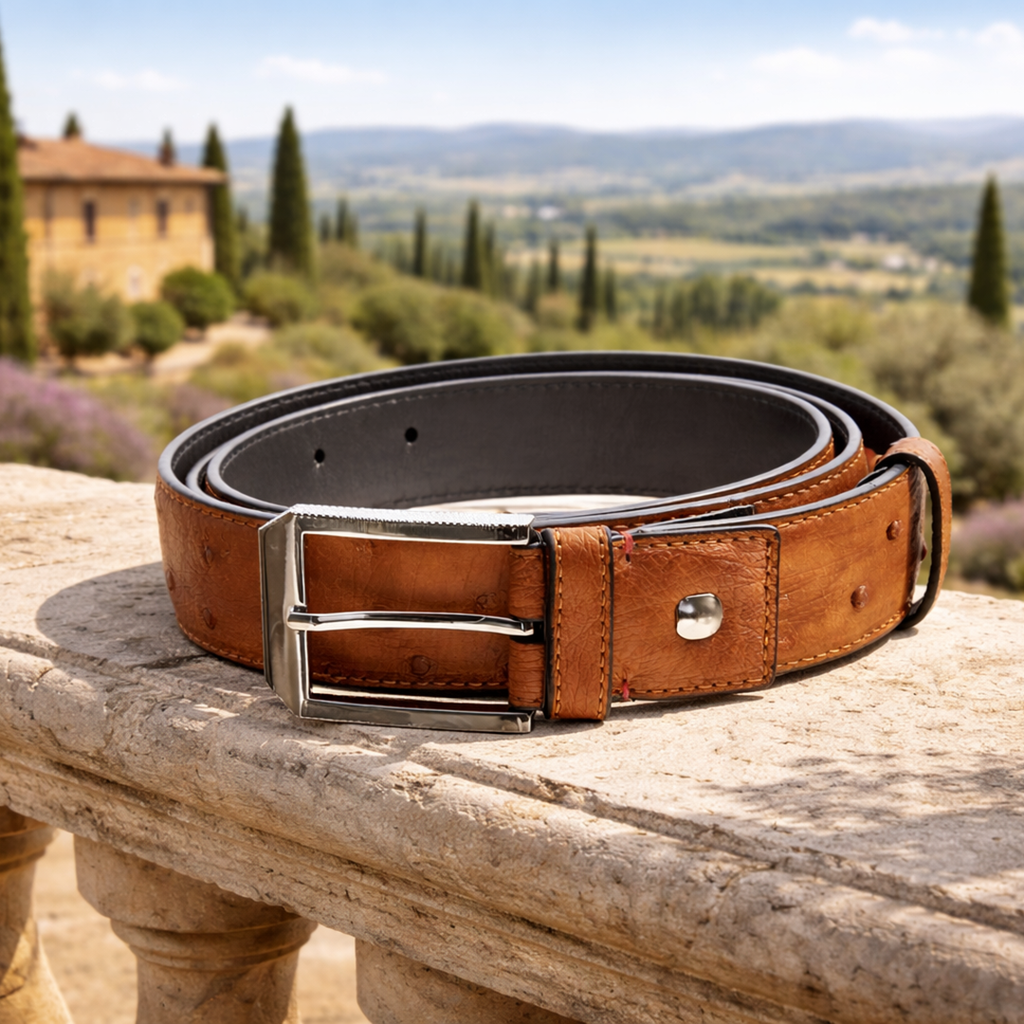 Men's 38mm Belt - Brown Ostrich Quill Leather