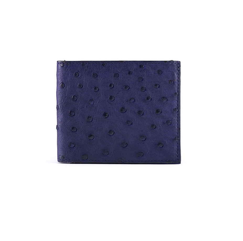 Navy blue textured wallet on a white background