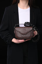 Lee — Dark Brown African Full-Quill Ostrich Leather Shoulder Bag with Adjustable Strap