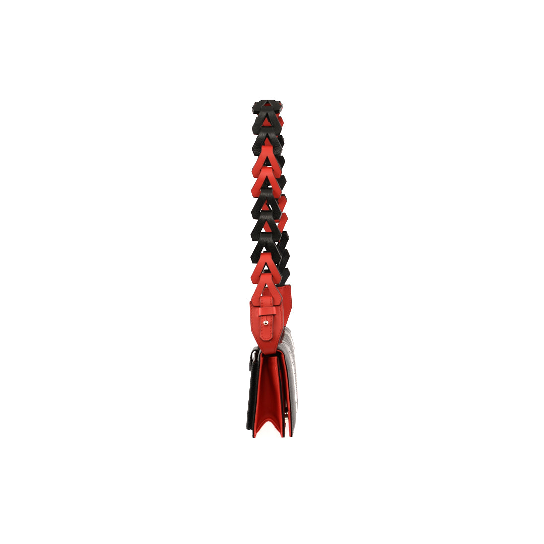 Georgia — Black Limited Edition African Ostrich Leg Leather Clutch Bag with Red Gussets