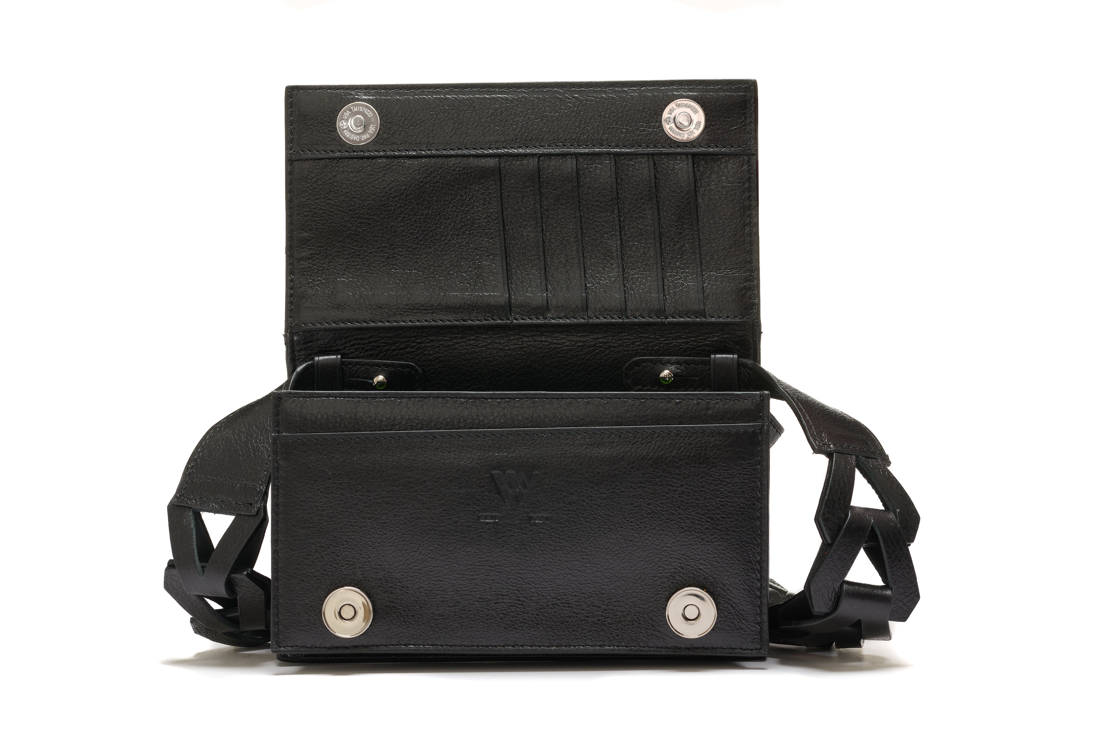 Georgia — Black Nile Crocodile Belly Leather Clutch Bag with Removable Link Strap
