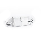 Georgia — White African Ostrich Leg Leather Clutch Bag with Removable Link Strap