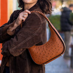 Banina - Brown African Ostrich Leather Shoulder Bag