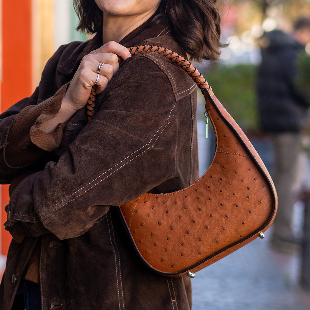 Banina - Brown African Ostrich Leather Shoulder Bag