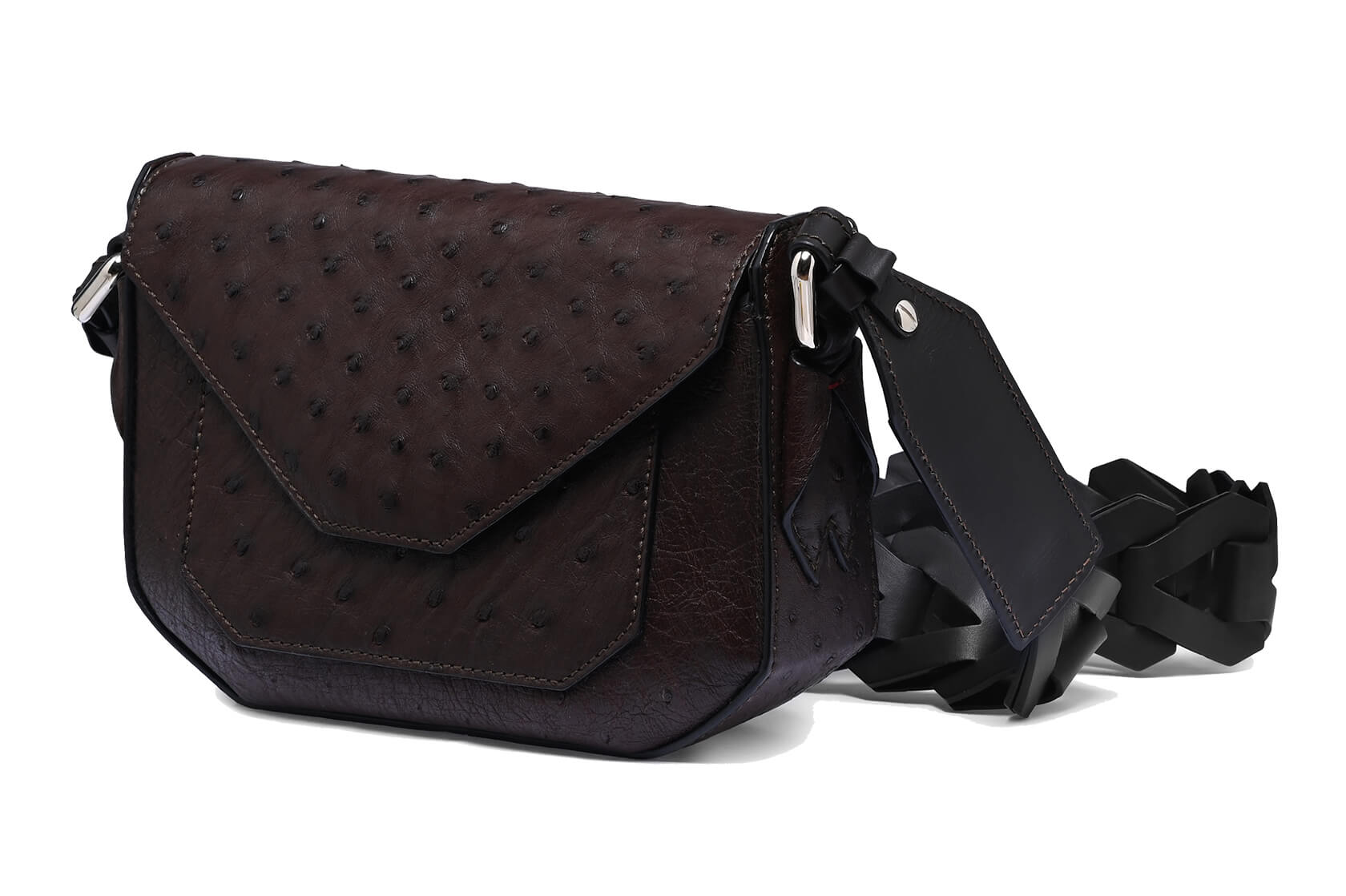 Lee — Dark Brown African Full-Quill Ostrich Leather Shoulder Bag with Adjustable Strap