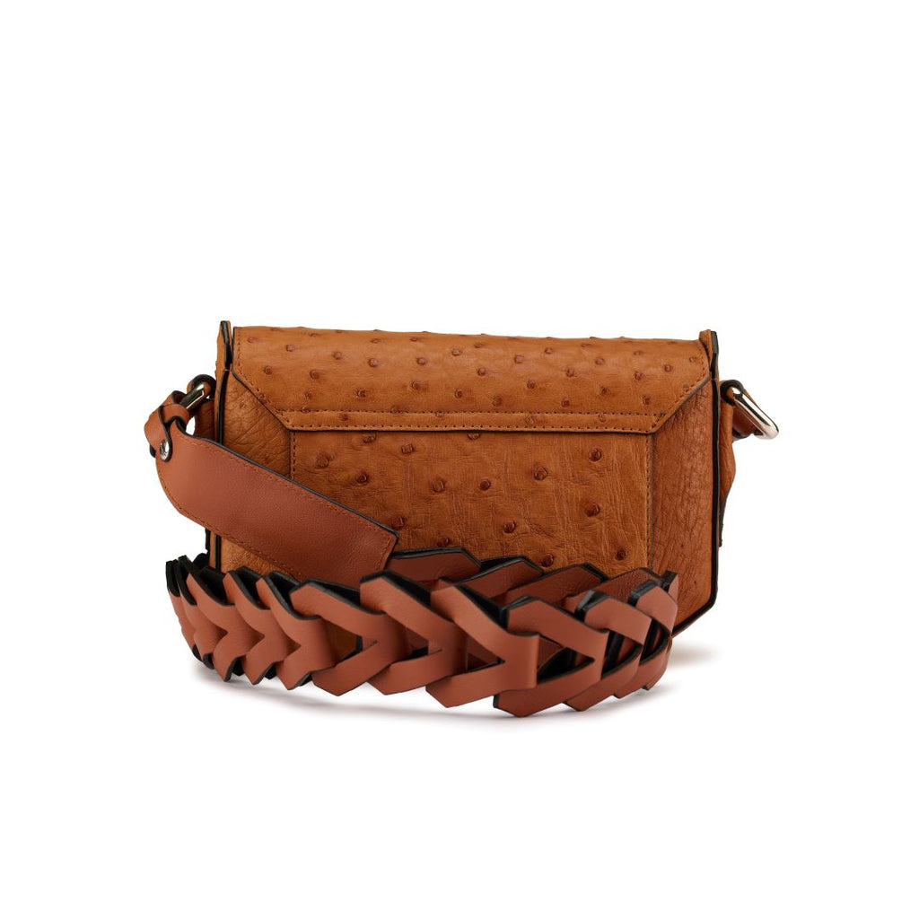 Lee — Brown African Full-Quill Ostrich Leather Shoulder Bag with Adjustable Strap