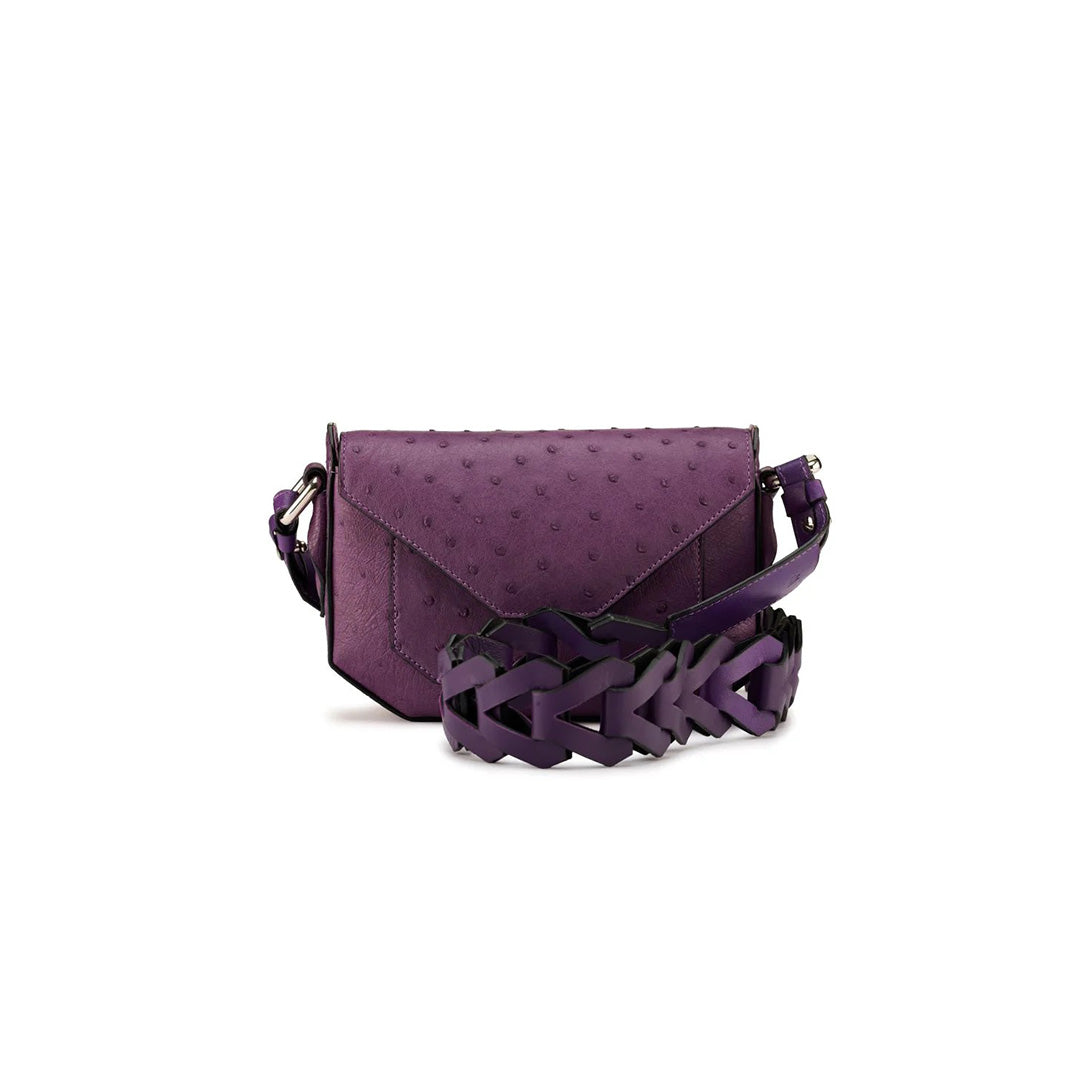Lee — Purple African Full-Quill Ostrich Leather Shoulder Bag with Adjustable Strap