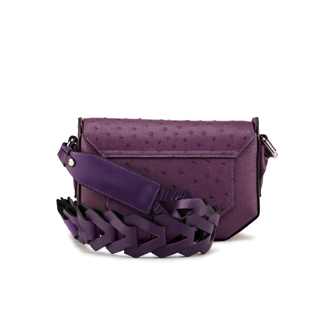 Lee — Purple African Full-Quill Ostrich Leather Shoulder Bag with Adjustable Strap