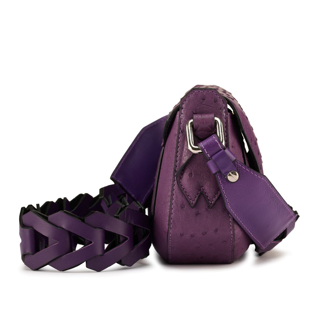 Lee — Purple African Full-Quill Ostrich Leather Shoulder Bag with Adjustable Strap