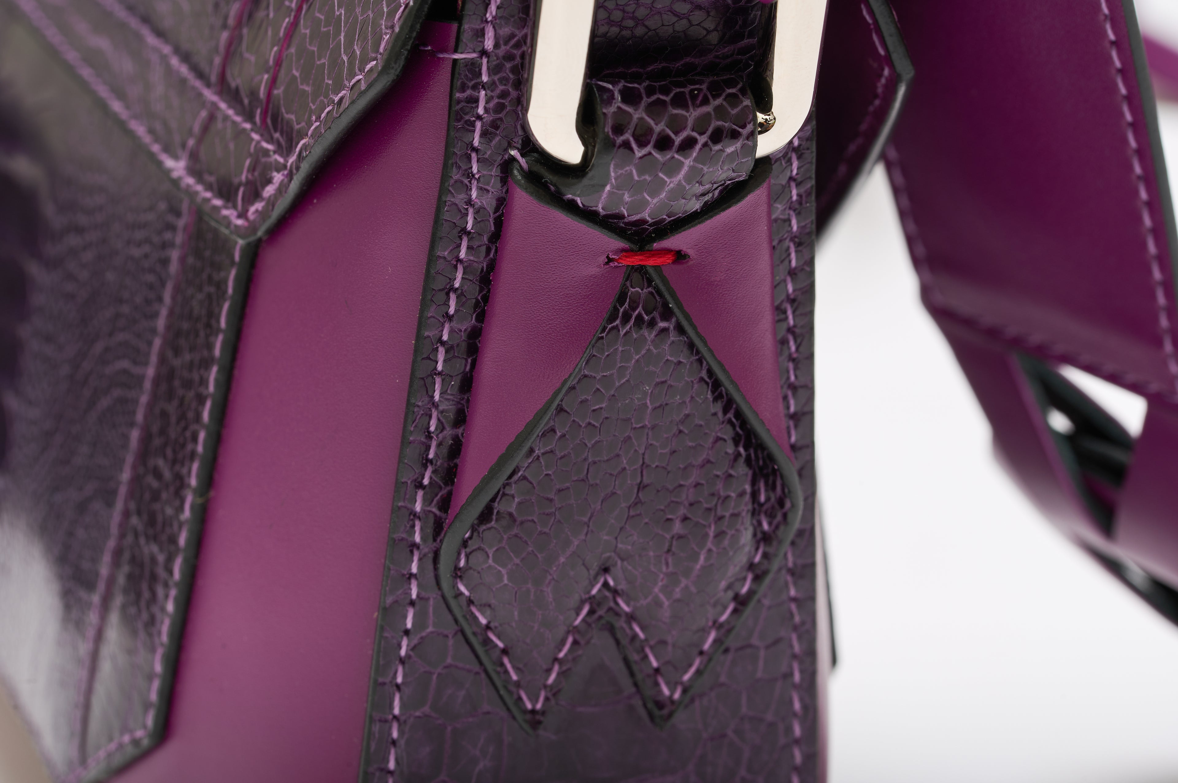 Lee — Purple African Ostrich Leg Leather Shoulder Bag with Adjustable Strap