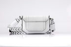 Lee — White African Ostrich Leg Leather Shoulder Bag with Adjustable Strap