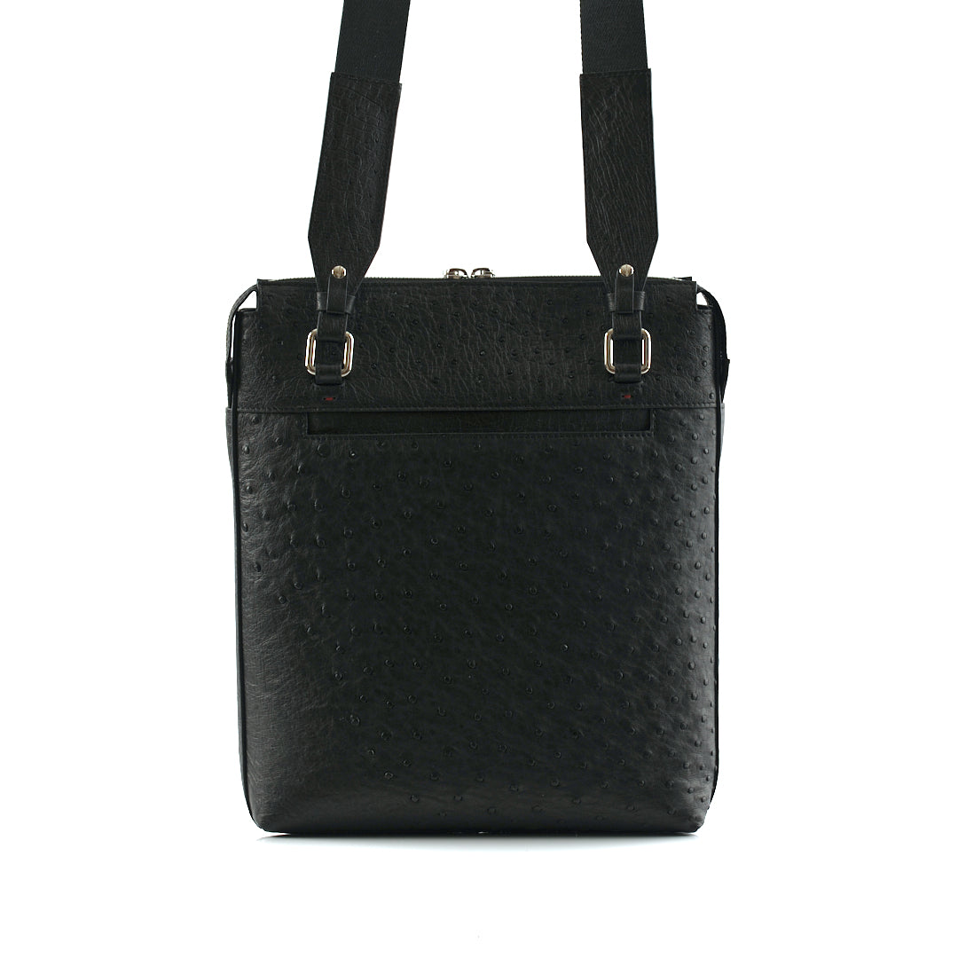 Leon — Black African Ostrich Quill Leather Satchel