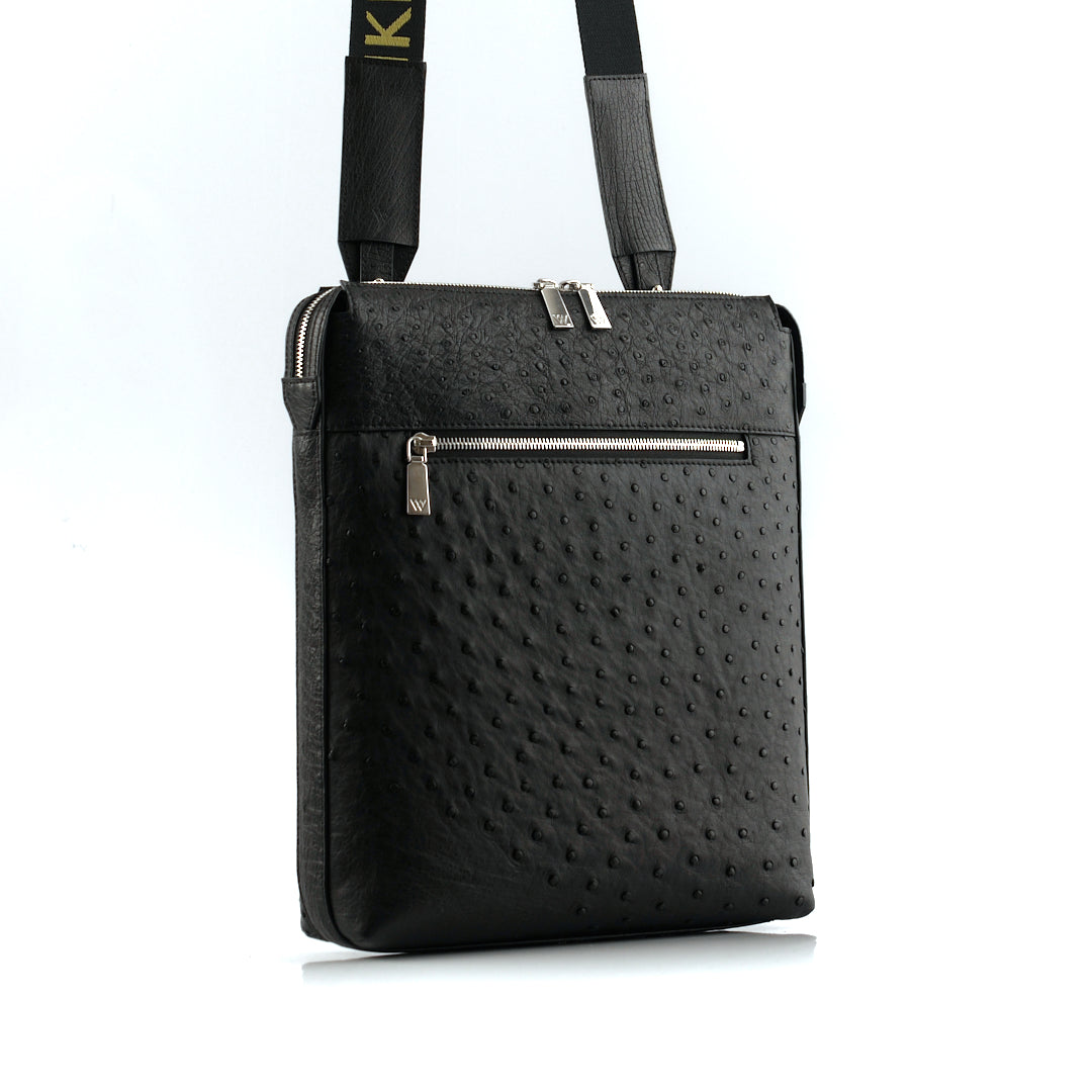 Leon — Black African Ostrich Quill Leather Satchel