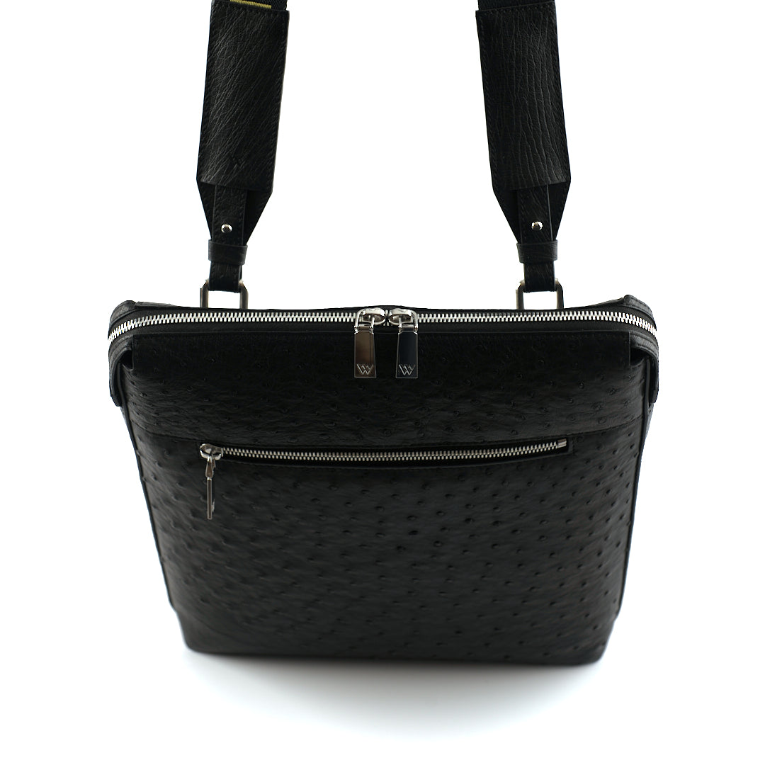 Leon — Black African Ostrich Quill Leather Satchel