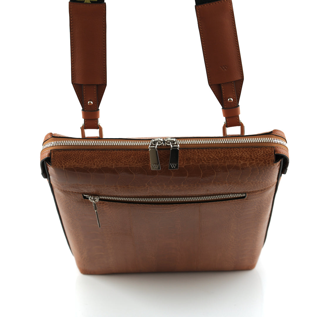 Leon — Brown African Ostrich Leg Leather Satchel