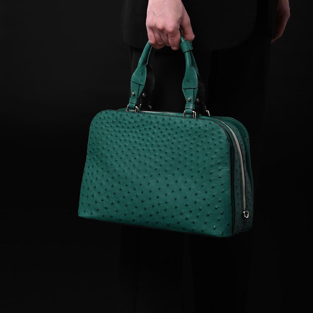 Lexington — Green African Ostrich Leather Business Bag