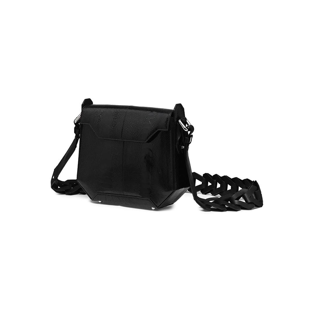 Lia — Black African Ostrich Leather Shoulder Bag