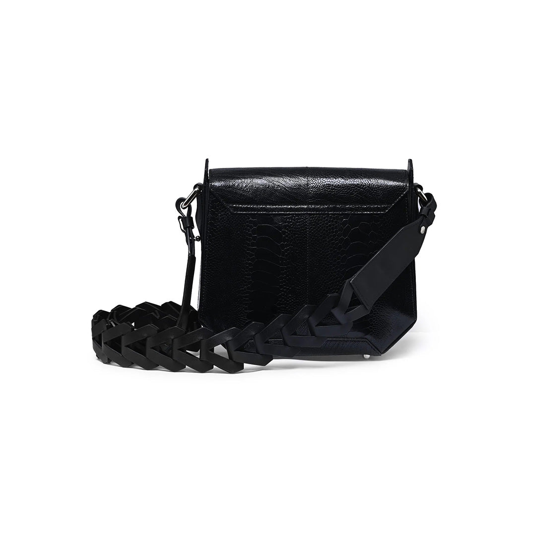 Lia — Black African Ostrich Leather Shoulder Bag