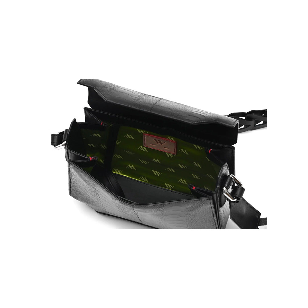 Lia — Black African Ostrich Leather Shoulder Bag