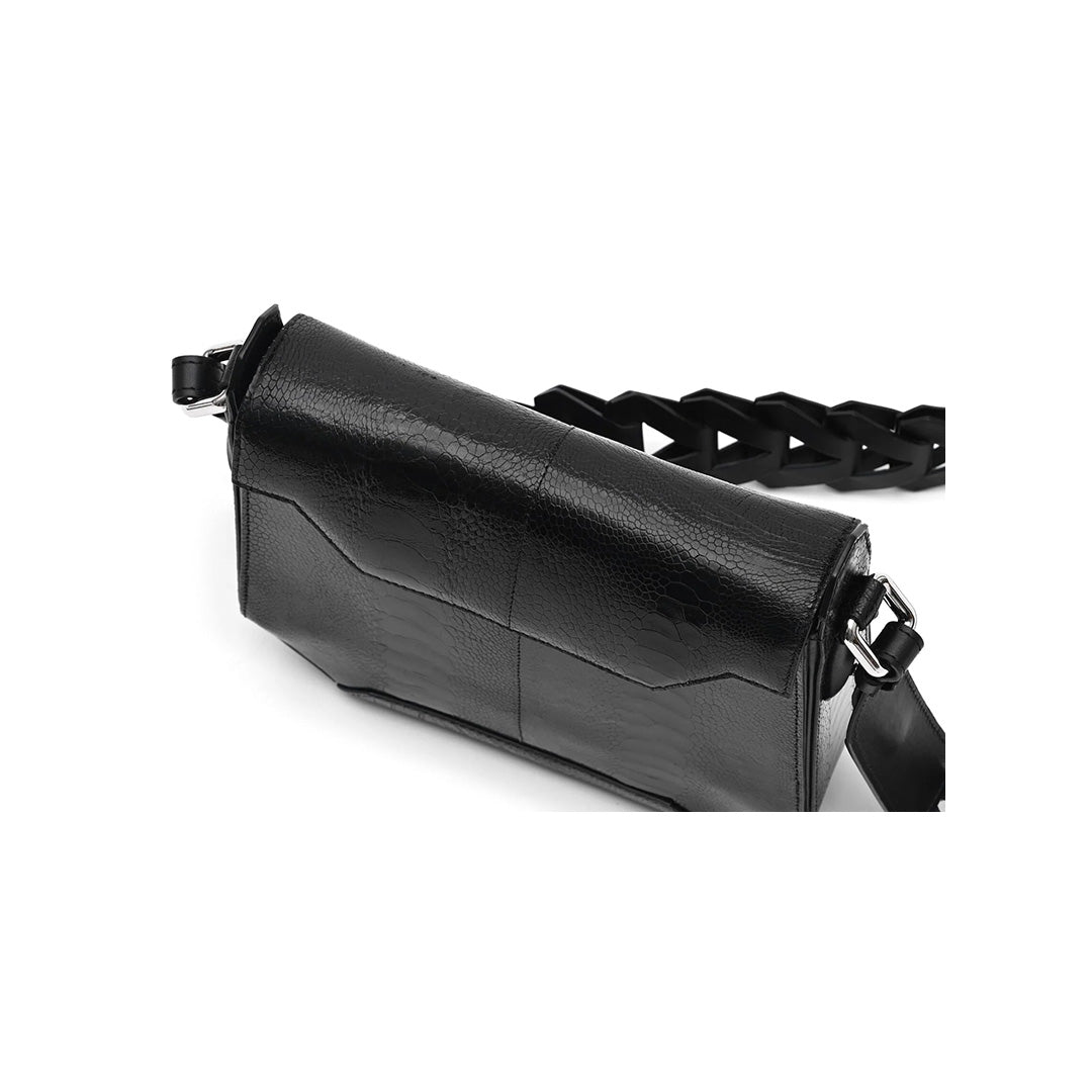 Lia — Black African Ostrich Leather Shoulder Bag