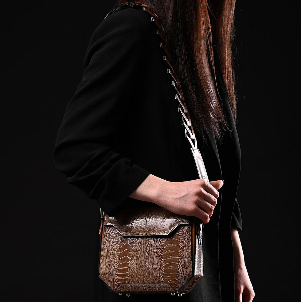 Lia — Brown African Ostrich Leather Shoulder Bag