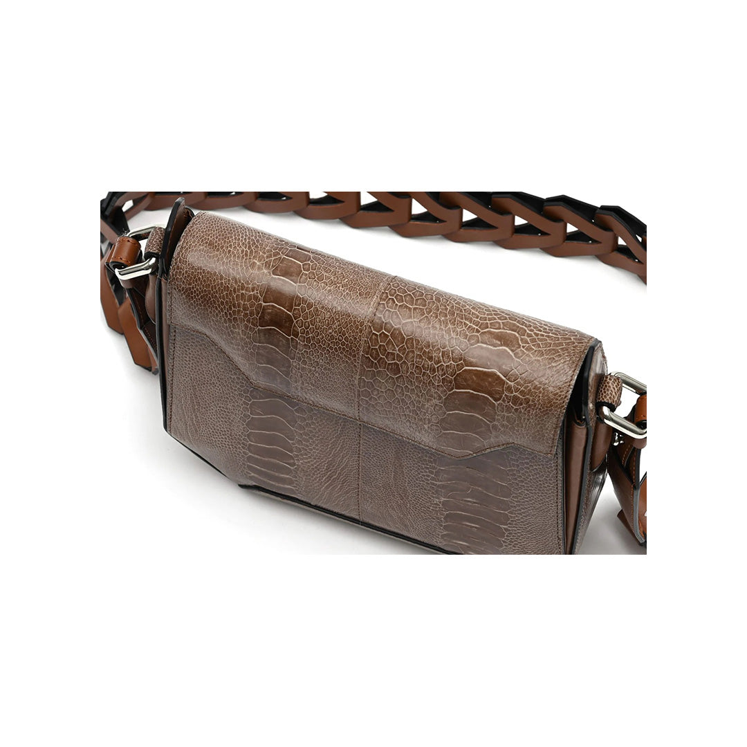 Lia — Brown African Ostrich Leather Shoulder Bag