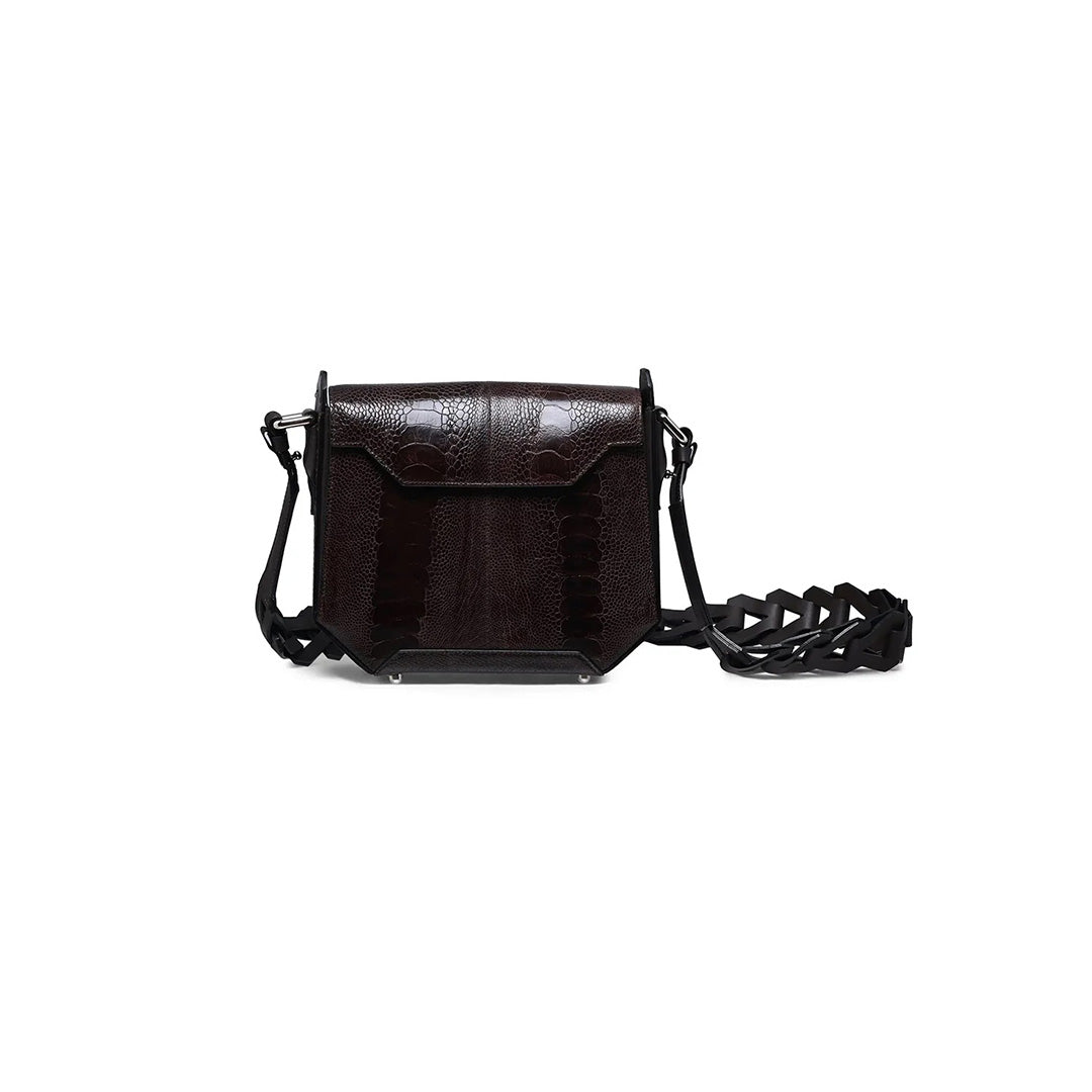 Lia — Dark Brown African Ostrich Leather Shoulder Bag