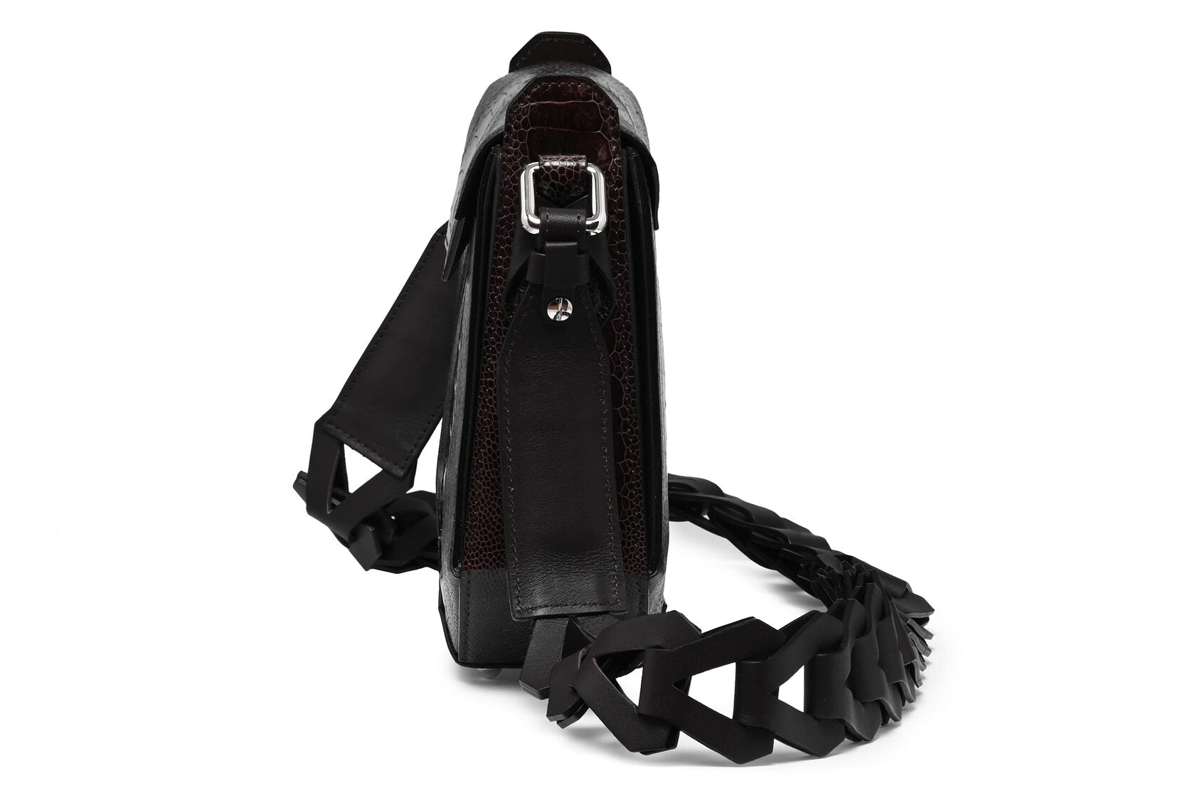 Lia — Dark Brown African Ostrich Leather Shoulder Bag