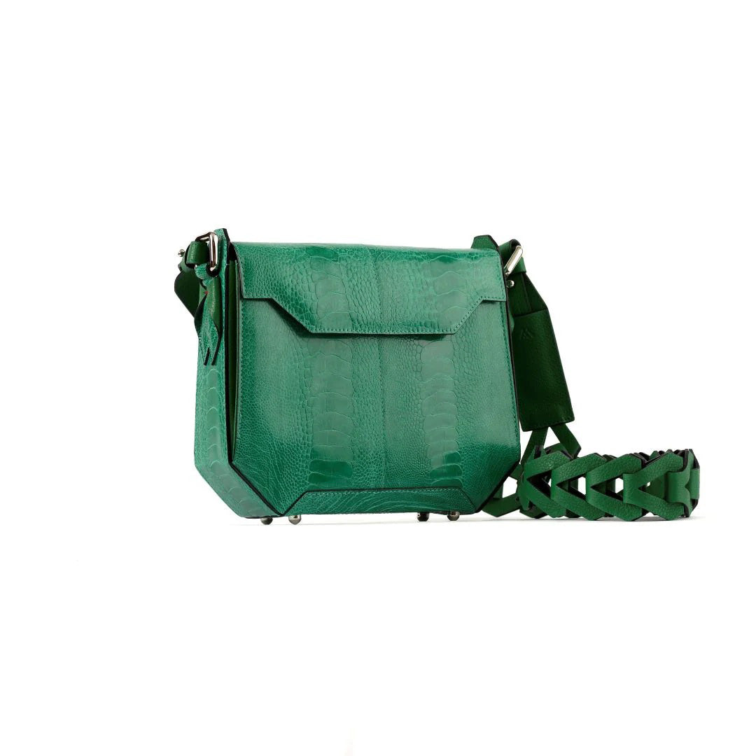 Lia — Green African Ostrich Leg Leather Shoulder Bag