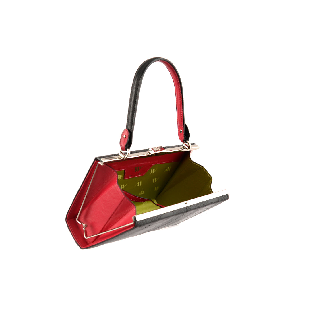Libby Black Limited Edition Ostrich Leather Evening Bag With Red Gussets