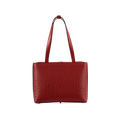 Red textured handbag on a white background