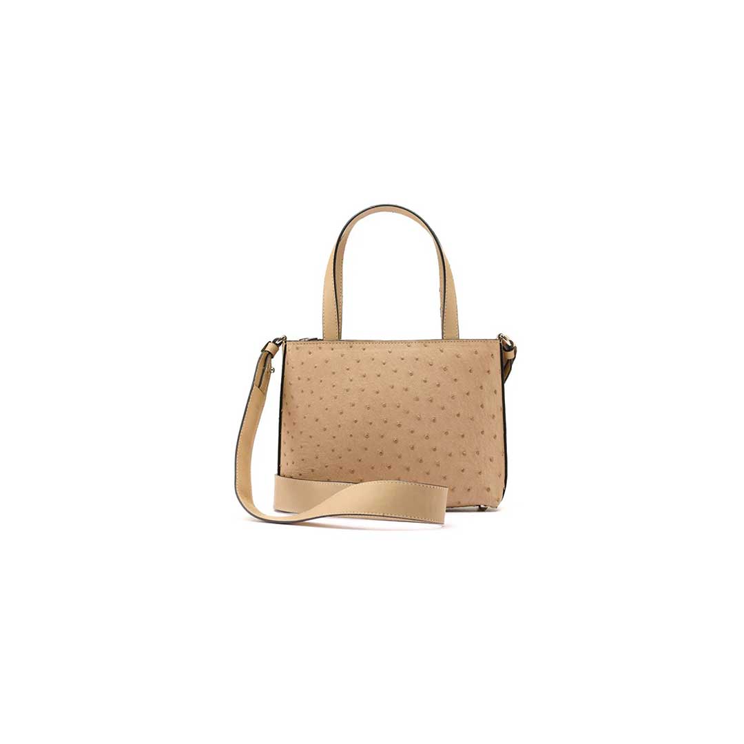 Lily — Beige African Ostrich Leather Shoulder Bag