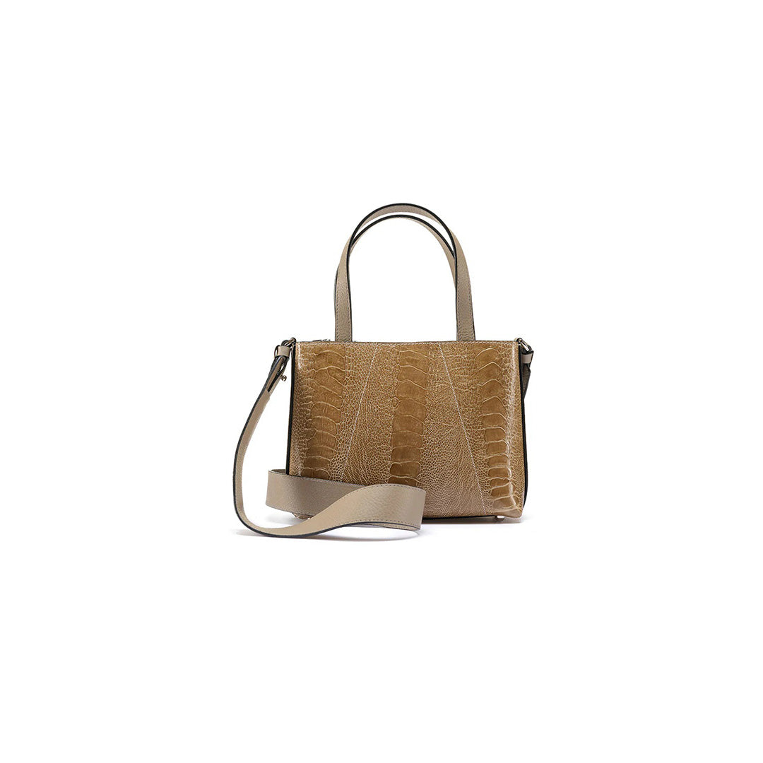 Lily — Beige African Ostrich Leg Leather Shoulder Bag