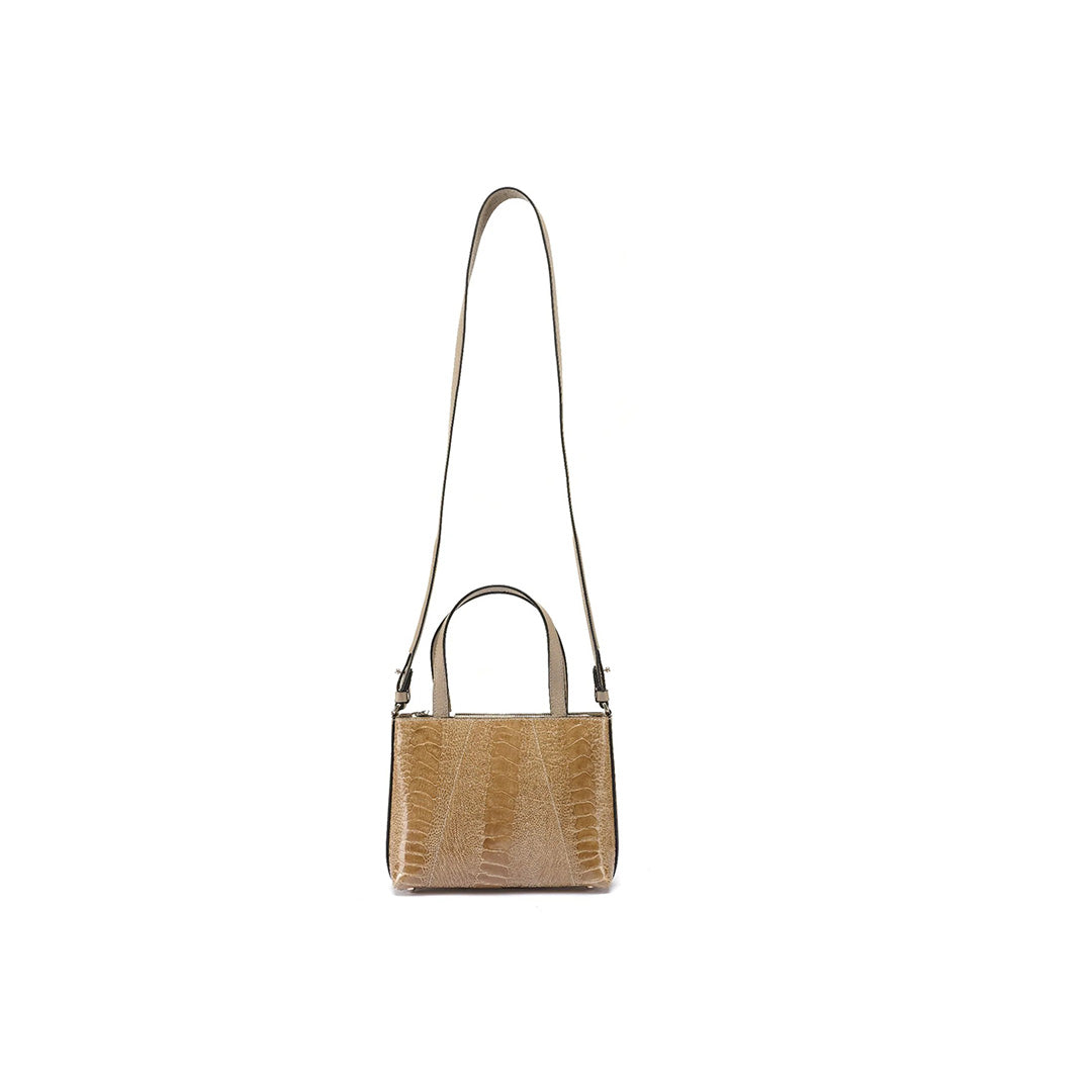 Lily — Beige African Ostrich Leg Leather Shoulder Bag