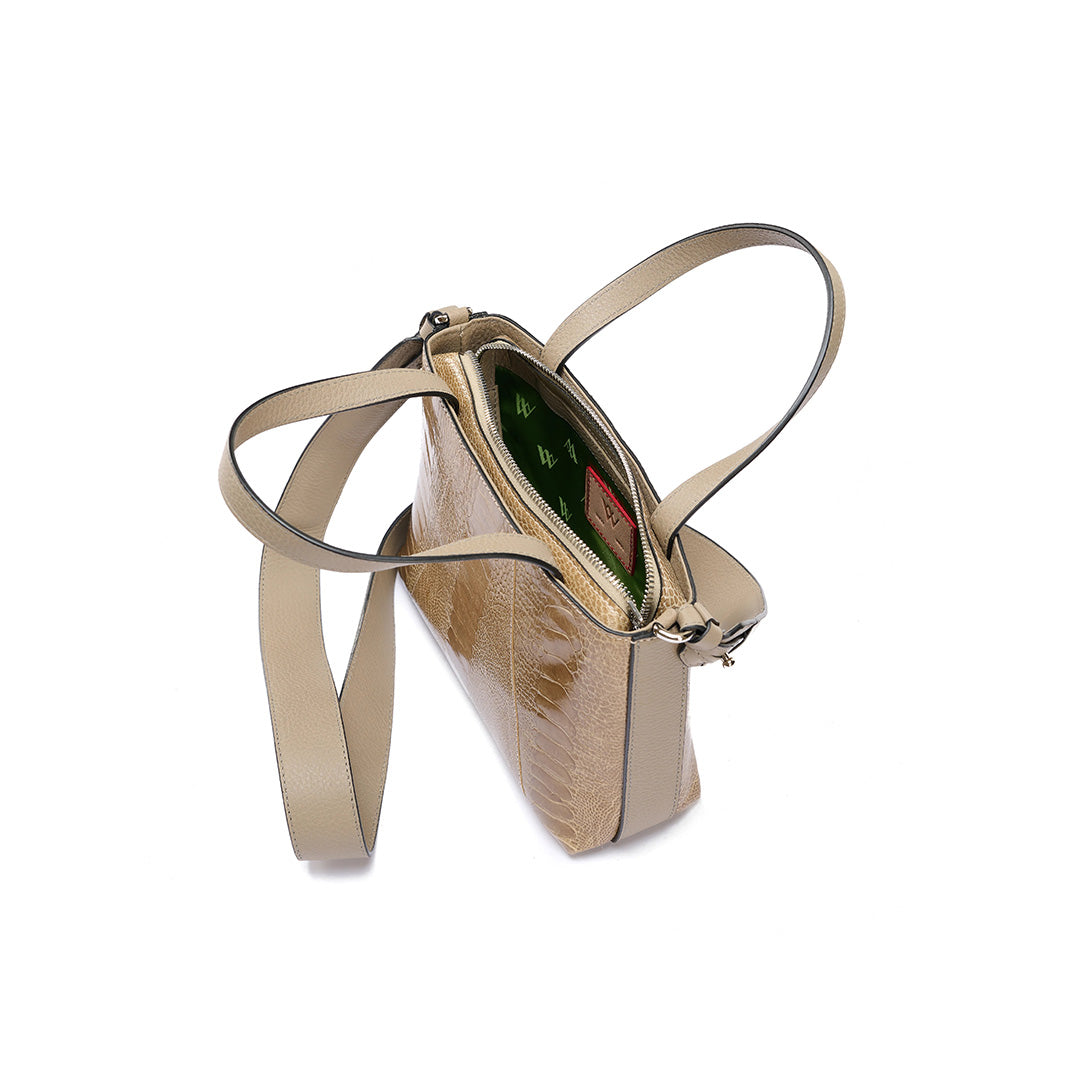 Lily — Beige African Ostrich Leg Leather Shoulder Bag