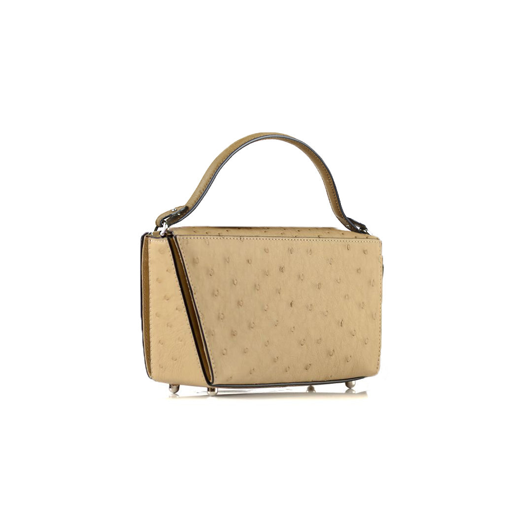 Beige handbag with a strap on a white background
