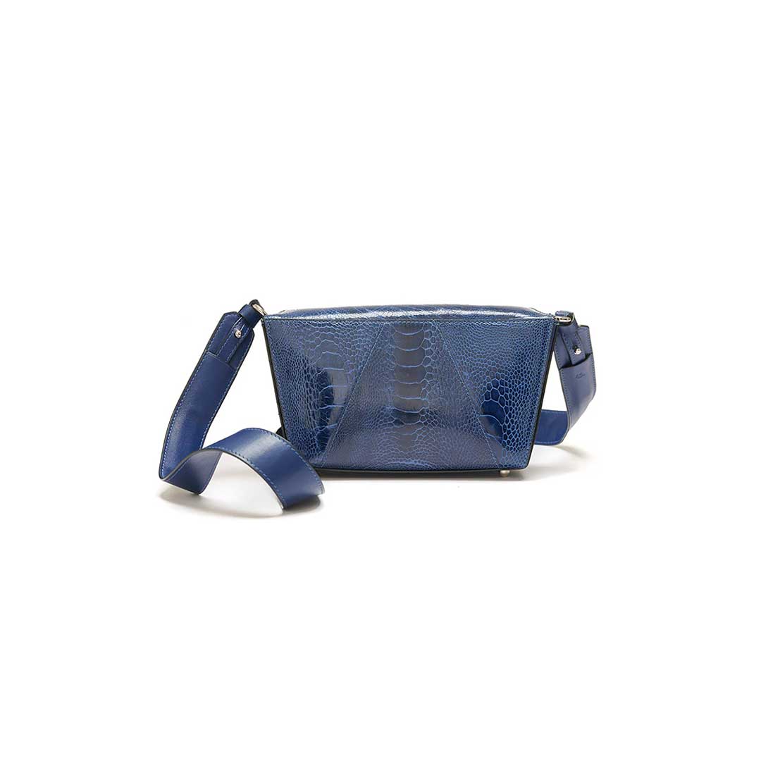 Lottie - Blue African Ostrich Leg Leather Crossbody Bag