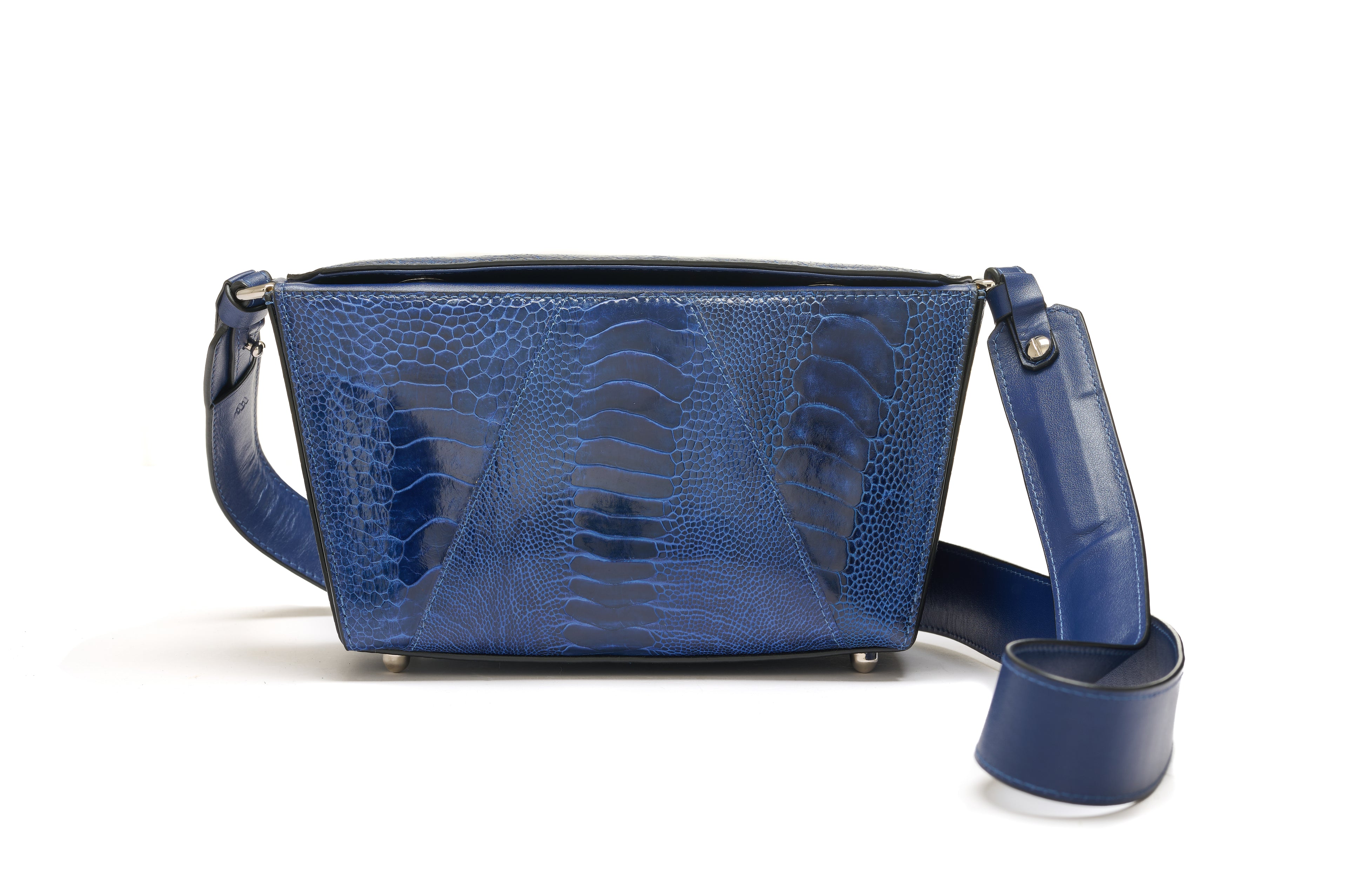 Lottie - Blue African Ostrich Leg Leather Crossbody Bag