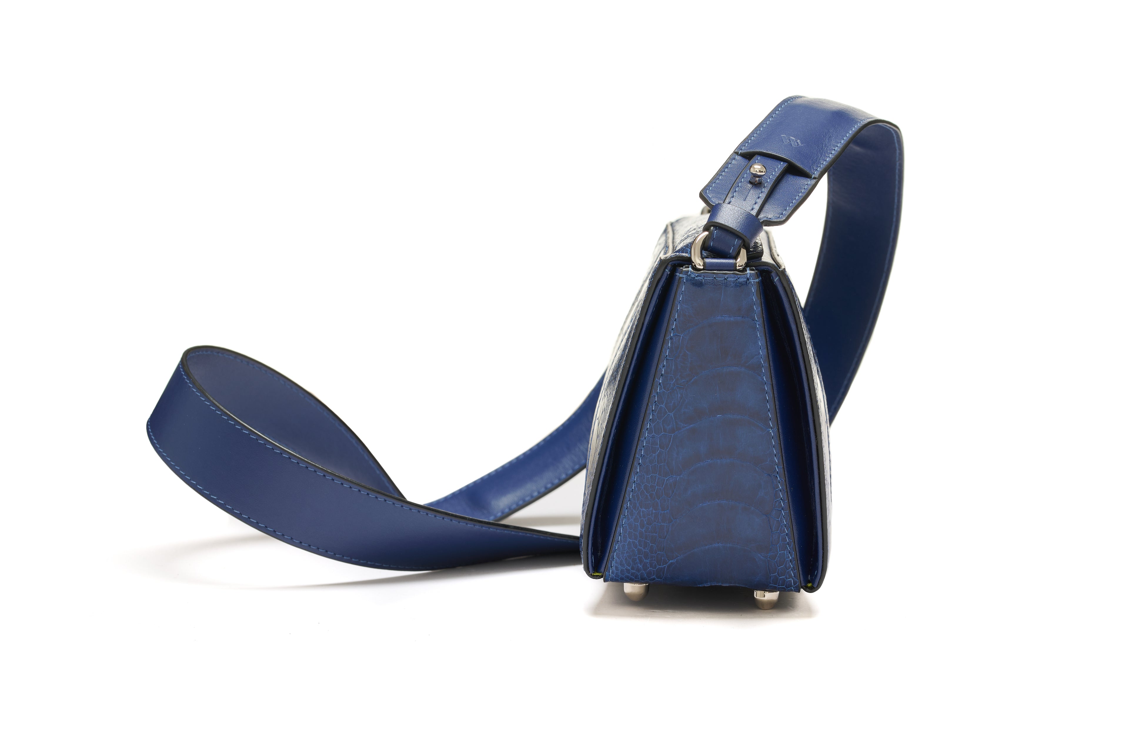 Lottie - Blue African Ostrich Leg Leather Crossbody Bag